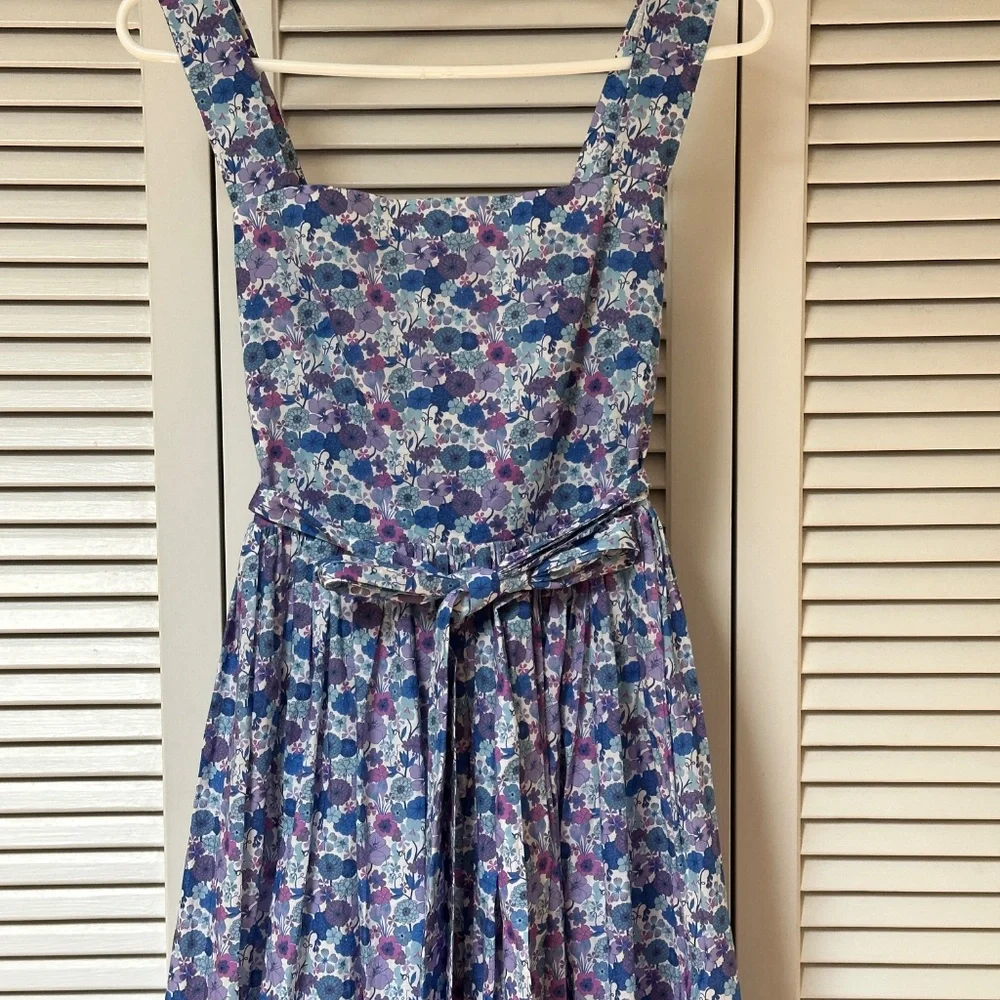 J. Crew Liberty Print Cotton Dress Adjustable Straps Open Back Pockets Size 6 - Picture 3 of 17